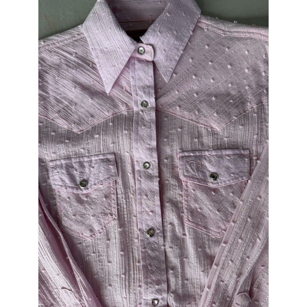 Cowgirl Hardware Girls Pink Long Sleeve Western Pearl Snap Shirt Size M Teen. - Picture 7 of 10
